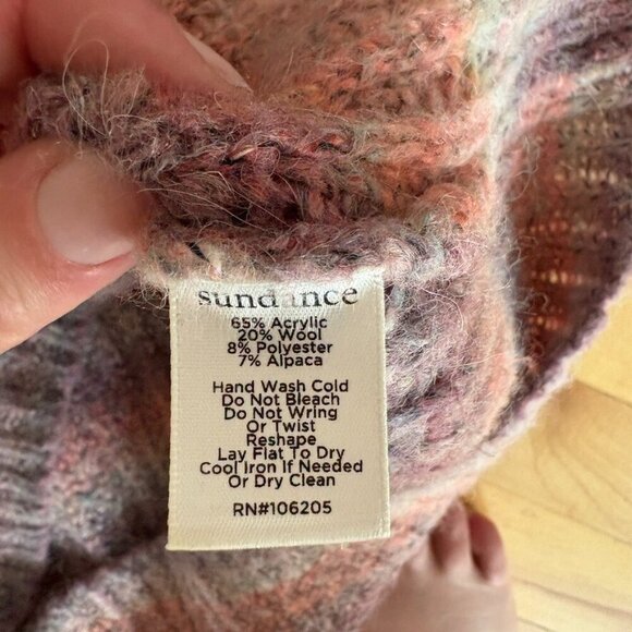 Sundance Northern Lights Cardigan L Pink Purple Wool Alpaca Stripe Chunky Rib - Picture 9 of 12